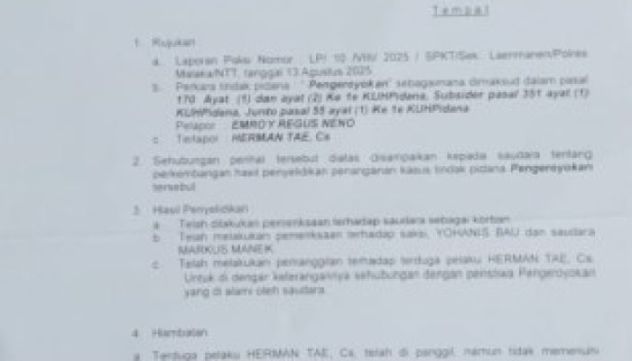 Polsek Laenmanen Segera Gelar Perkara, Dua Pelaku Pengeroyokan Mangkir Panggilan Polisi