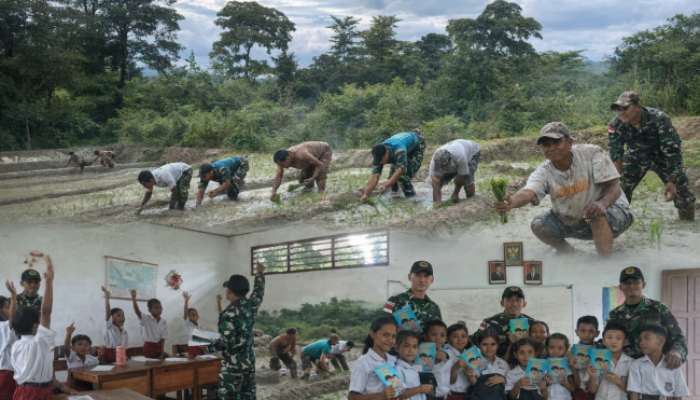 Dari Ruang Kelas ke Lahan Sawah, Satgas Pamtas Yonarmed 12 Kostrad Menanam Ilmu dan Harapan di Perbatasan