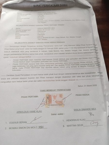 Kasus Dugaan Pencemaran Nama Baik di Malaka Berakhir Damai, Kedua Pihak Teken Surat Pernyataan