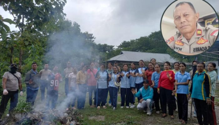 Polsek Lasiolat Bersama PGRI dan Pemerintah Kecamatan Gelar Gerakan Sadar Sampah di Pasar Fatulotu