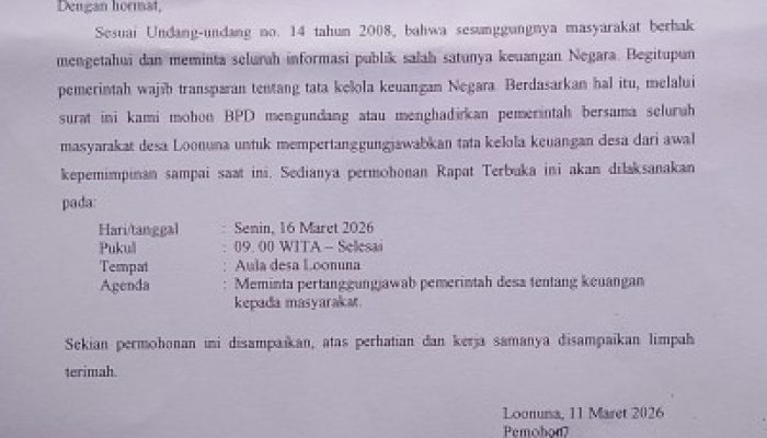 BPD Loonuna Dinilai Banyak Alasan, Permintaan Rapat Terbuka Warga Disebut “Perintah”