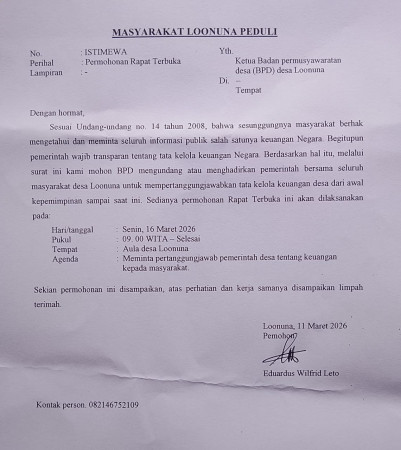 BPD Loonuna Dinilai Banyak Alasan, Permintaan Rapat Terbuka Warga Disebut “Perintah”
