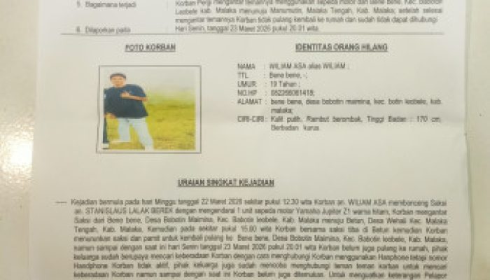 Sudah 2 Hari Tak Pulang, Remaja Asal Bene-Bene Hilang, Keluarga Minta Bantuan Warga