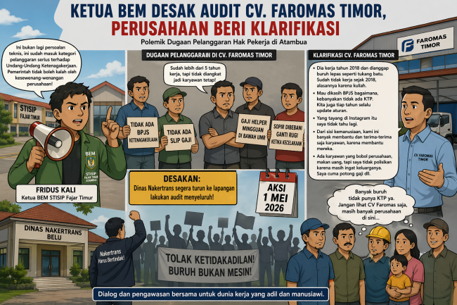 Ketua BEM STISIP Fajar Timur Desak Nakertrans Audit CV. Faromas Timor, Perusahaan Beri Klarifikasi