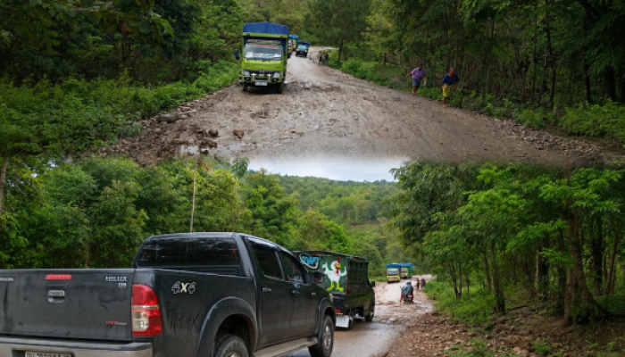 Jalan Fatuahu–Sanleo Rusak Parah, Truk Bermuatan Berat Kesulitan Melintas
