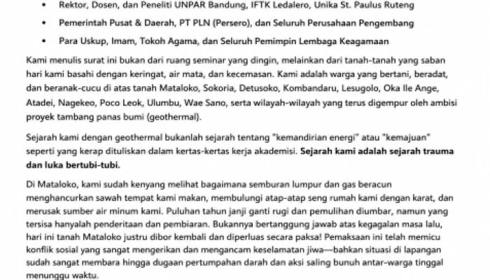 Warga Flores–Lembata Tolak Forum Geothermal